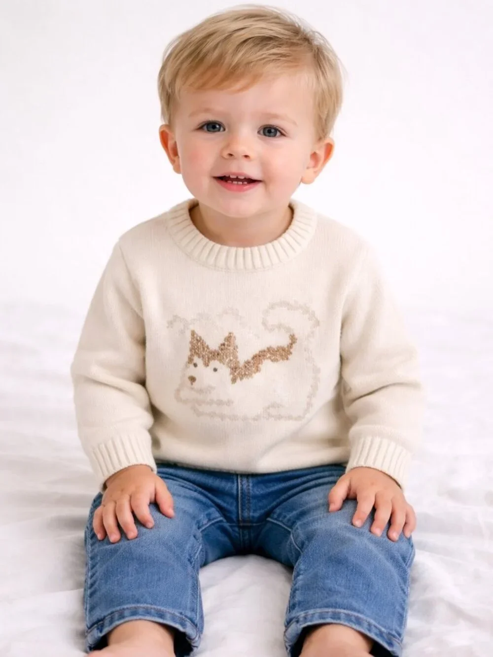 NWT CARTERS BABY BOY OUTFIT SET 2-Piece Dog Sweater & Pant Set Cream 24 MONTHS - Picture 2 of 4